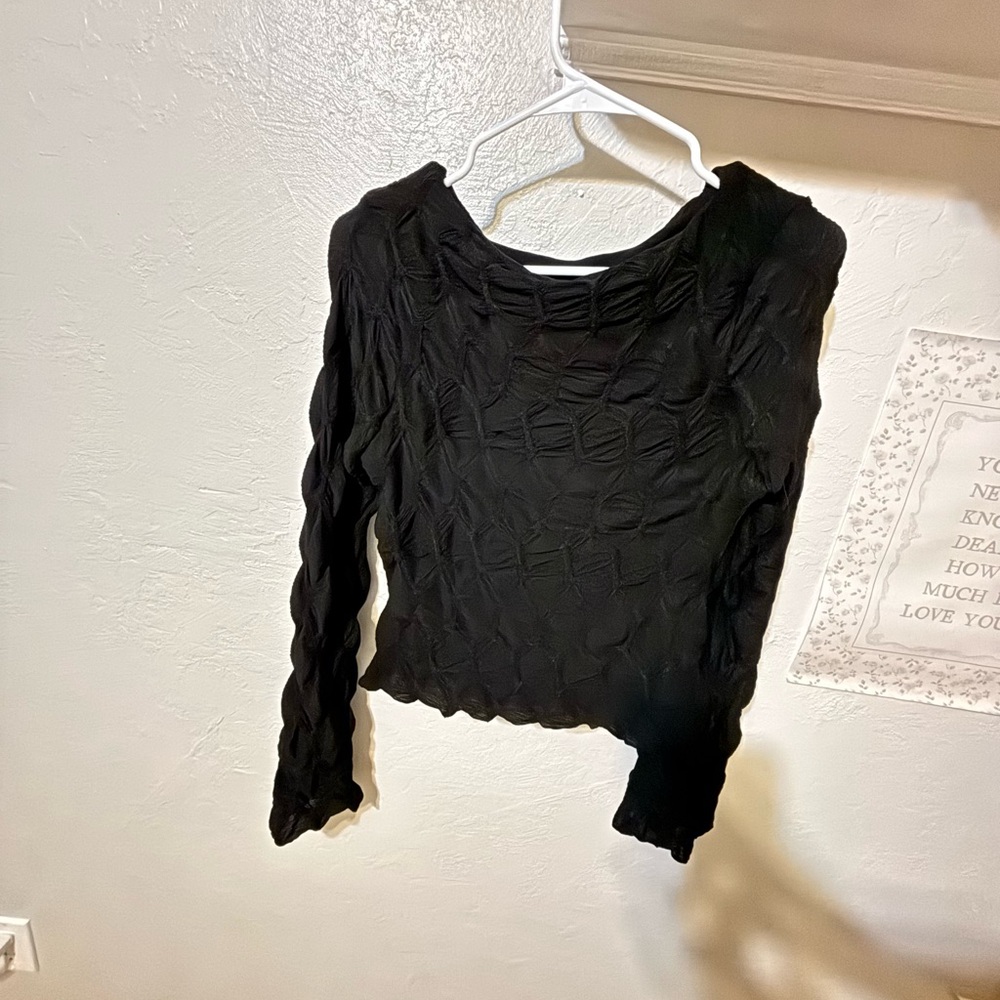 See You Monday Black XL Textured Long Sleeve Midi Top